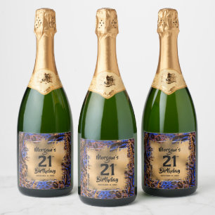 Kleurrijke dierlijke afdruk 21e verjaardag op maat sparkling wijnetiket