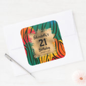Kleurrijke dierlijke afdruk 21e verjaardag op maat vierkante sticker (Envelop)