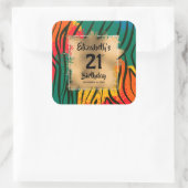 Kleurrijke dierlijke afdruk 21e verjaardag op maat vierkante sticker (Tas)