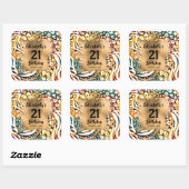 Kleurrijke dierlijke afdruk 21e verjaardag op maat vierkante sticker (Vel)