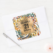 Kleurrijke dierlijke afdruk 21e verjaardag op maat vierkante sticker (Envelop)