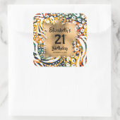 Kleurrijke dierlijke afdruk 21e verjaardag op maat vierkante sticker (Tas)