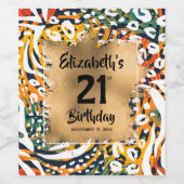 Kleurrijke dierlijke afdruk 21e verjaardag op maat wijn etiket (Enkel label)