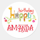 Kleurrijke dierlijke karakters Gelukkige Verjaarda Ronde Sticker (Voorkant)