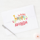 Kleurrijke dierlijke karakters Gelukkige Verjaarda Ronde Sticker (Envelop)