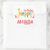 Kleurrijke dierlijke karakters Gelukkige Verjaarda Vierkante Sticker (Tas)