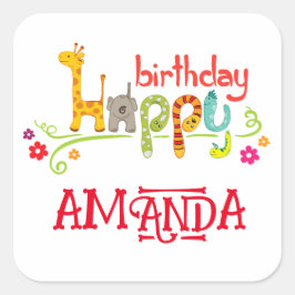 Kleurrijke dierlijke karakters Gelukkige Verjaarda Vierkante Sticker