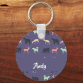 Kleurrijke dierlijke silhouetten op blauw sleutelhanger (Voorkant)