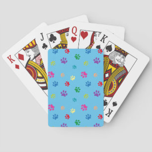 Kleurrijke Dierpootafdrukken op Blauw Pokerkaarten
