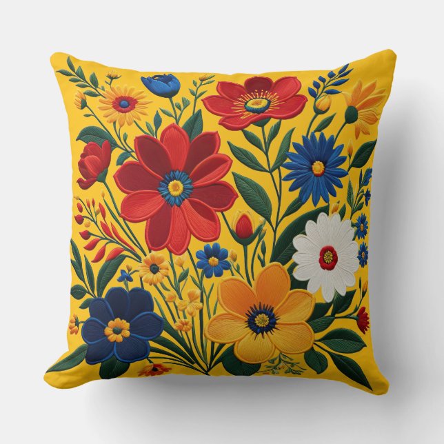 Kleurrijke digitale borduurkunst op canvas kussen (Voorkant)