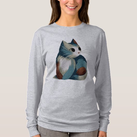 Kleurrijke Digitale Kat Kunst T-shirt (Voorkant)