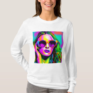 Kleurrijke Digitale Kunst  Dame in Zonnebril T-shirt