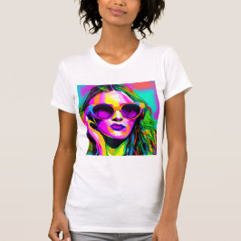 Kleurrijke Digitale Kunst  Dame in Zonnebril T-shirt