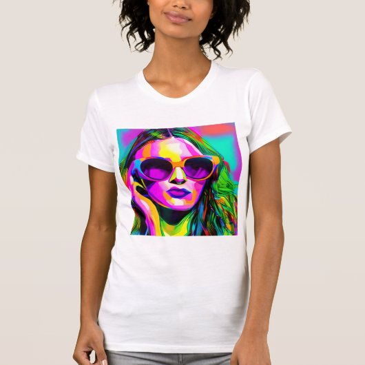 Kleurrijke Digitale Kunst  Dame in Zonnebril T-shirt (Voorkant)