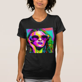 Kleurrijke Digitale Kunst  Dame in Zonnebril T-shirt