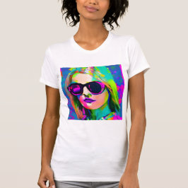 Kleurrijke Digitale Kunst  Dame in Zonnebril T-shirt