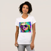 Kleurrijke Digitale Kunst  Dame in Zonnebril T-shirt (Voorkant volledig)
