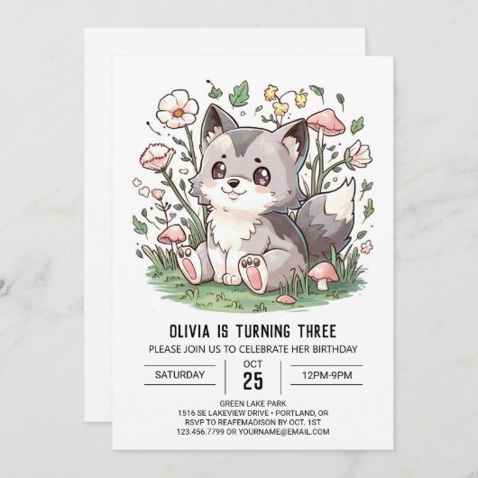  kleurrijke digitale wolf verjaardag kaart (Voorkant / Achterkant)