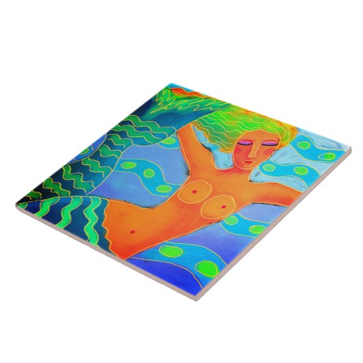 Kleurrijke digitale zeemeermin schilderij tegeltje (Zijkant)