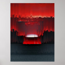 Kleurrijke Digitale Zonsondergang Glitch Poster