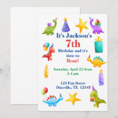 Kleurrijke Dino Kids Verjaardag Kaart (Voorkant / Achterkant)