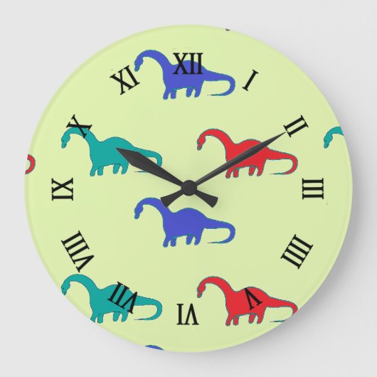 Kleurrijke dino op groen grote klok (Voorkant)