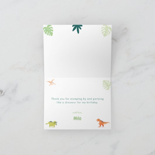 Kleurrijke Dino Party Dinosaurus Verjaardag Dank u Bedankkaart (Binnen)