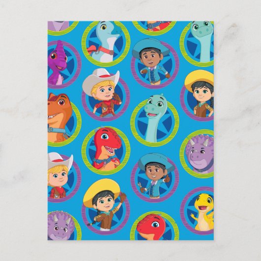 Kleurrijke Dino Ranch Patroon Briefkaart (Voorkant)