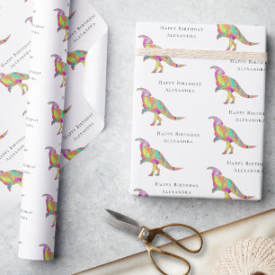 Kleurrijke Dinosaur Happy Verjaardag Persoonlijk Cadeaupapier