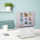 Kleurrijke Dinosaur Sticker Set voor Kinderen - Le (Laptop op bureau)