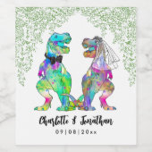 Kleurrijke Dinosaur Theme Wedding Custom Wijn Etiket (Enkel label)