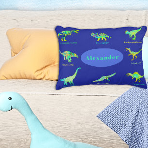 Kleurrijke dinosauriërs met namen Blauw Accent Kussen