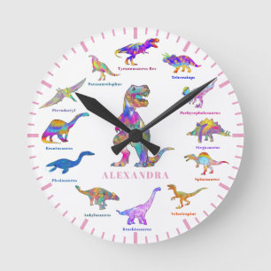 Kleurrijke dinosauriërs met namen ronde klok