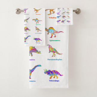 Kleurrijke dinosauriërs met namen roze bad handdoek