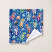 Kleurrijke Dinosauriërs Outer Space Planeten Regen Bad Handdoek (Wasdoekje)
