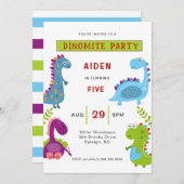 Kleurrijke Dinosaurs Kids Verjaardagsfeest Kaart (Voorkant / Achterkant)