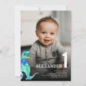 Kleurrijke Dinosaurus 1e Verjaardagsfeest Custom P Kaart (Voorkant)