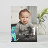 Kleurrijke Dinosaurus 1e Verjaardagsfeest Custom P Kaart (Staand voorkant)