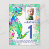 Kleurrijke dinosaurus 1e verjaardagsfeest uitnodiging briefkaart (Voorkant)