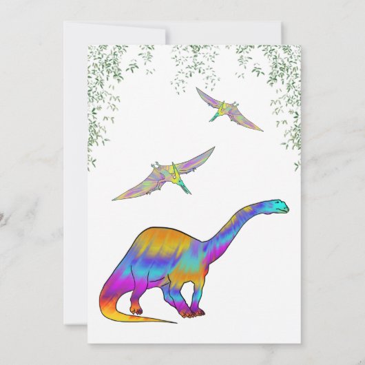 Kleurrijke Dinosaurus 1e Verjaardagsfeestje Kaart (Achterkant)