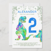 Kleurrijke dinosaurus 2e verjaardagsfeest kaart (Voorkant)