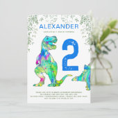Kleurrijke dinosaurus 2e verjaardagsfeest kaart (Staand voorkant)