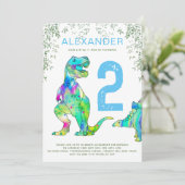 Kleurrijke dinosaurus 2e verjaardagsfeest kaart (Staand voorkant)
