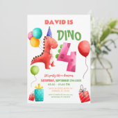 Kleurrijke Dinosaurus 4e Verjaardag Dino Party Kaart (Staand voorkant)
