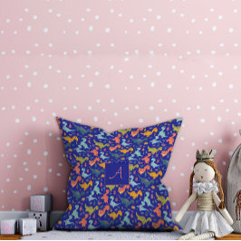 Kleurrijke dinosaurus cartoon schattig patroonblau kussen