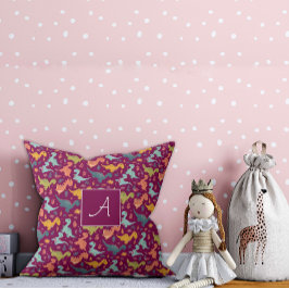 Kleurrijke dinosaurus cartoon schattig patroonrood kussen