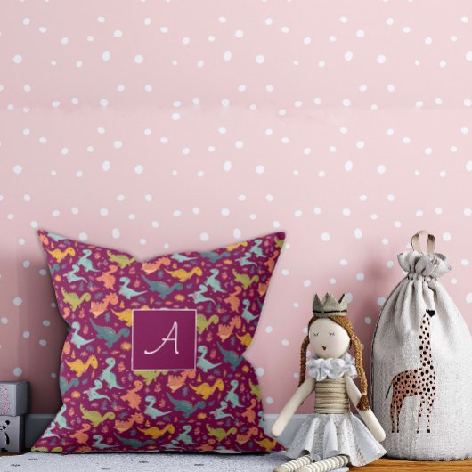 Kleurrijke dinosaurus cartoon schattig patroonrood kussen