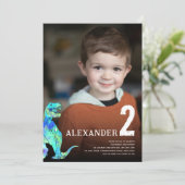 Kleurrijke Dinosaurus Custom Photo 2e Verjaardagsf Kaart (Staand voorkant)
