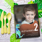 Kleurrijke Dinosaurus Custom Photo 2e Verjaardagsf Kaart