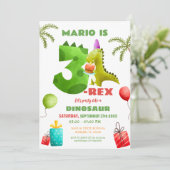 Kleurrijke Dinosaurus Drie Rex 3e Verjaardagsfeest Kaart (Staand voorkant)